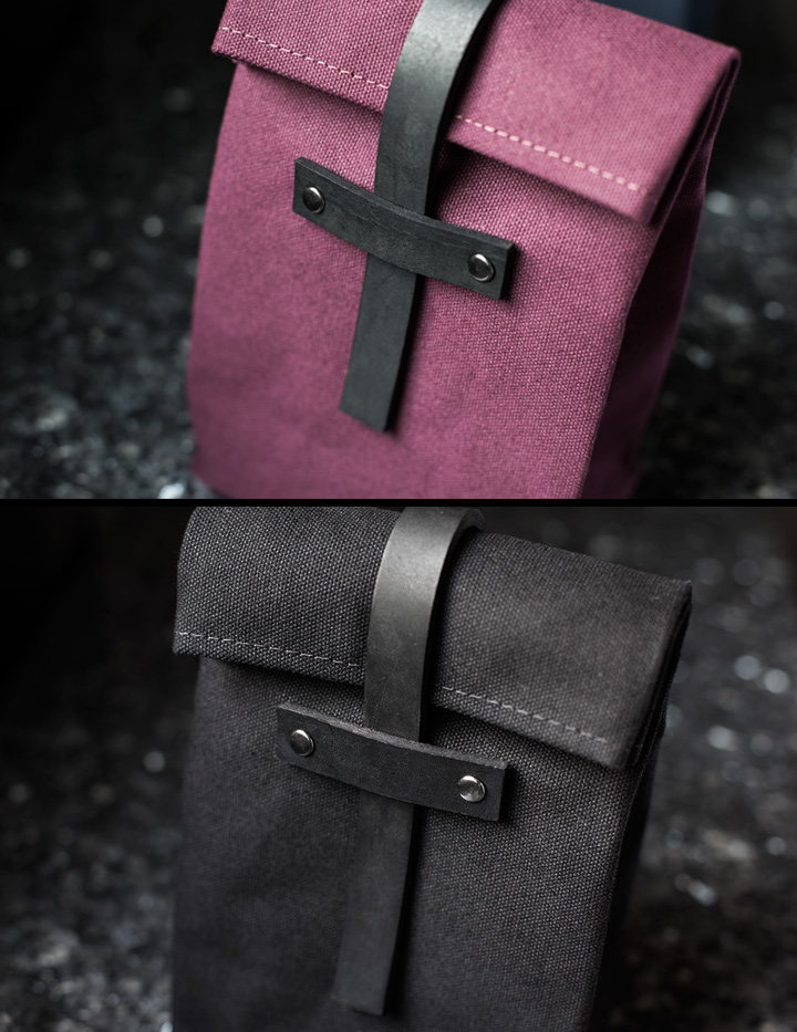 Burgundy and Black Lunch Bag - Gun Metal Rivets