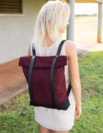 Burgundy Minimalist Backpack - Gold Metal - Canvas Bottom