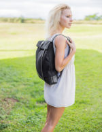 Black Minimalist Backpack - Silver Metal - Viny Faux Leather Bottom