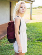 Burgundy Minimalist Backpack - Gold Metal - Canvas Bottom