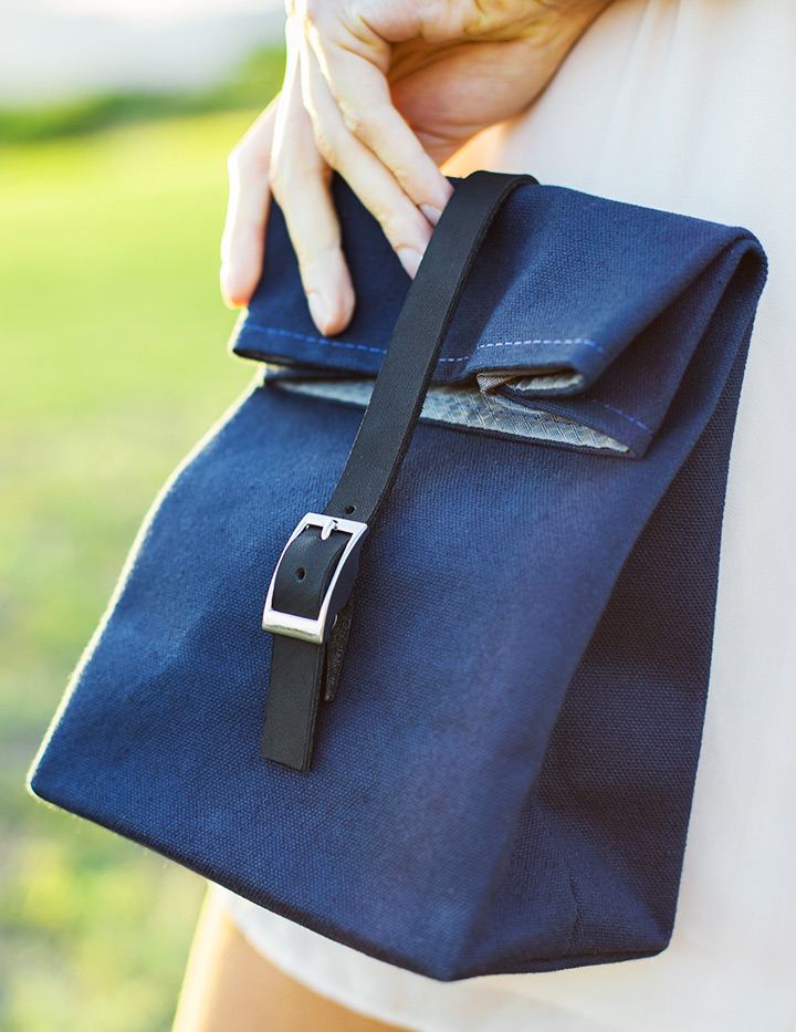 Navy Blue Lunch Bag - Silver Buckle - Silver Lining