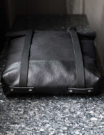 Black Minimalist Backpack - Silver Metal - Viny Faux Leather Bottom