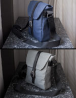 Navy Blue and Gray Crossbody Bag - Silver Metal