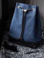 Navy Blue Bucket Backpack - Matte Silver Hardware