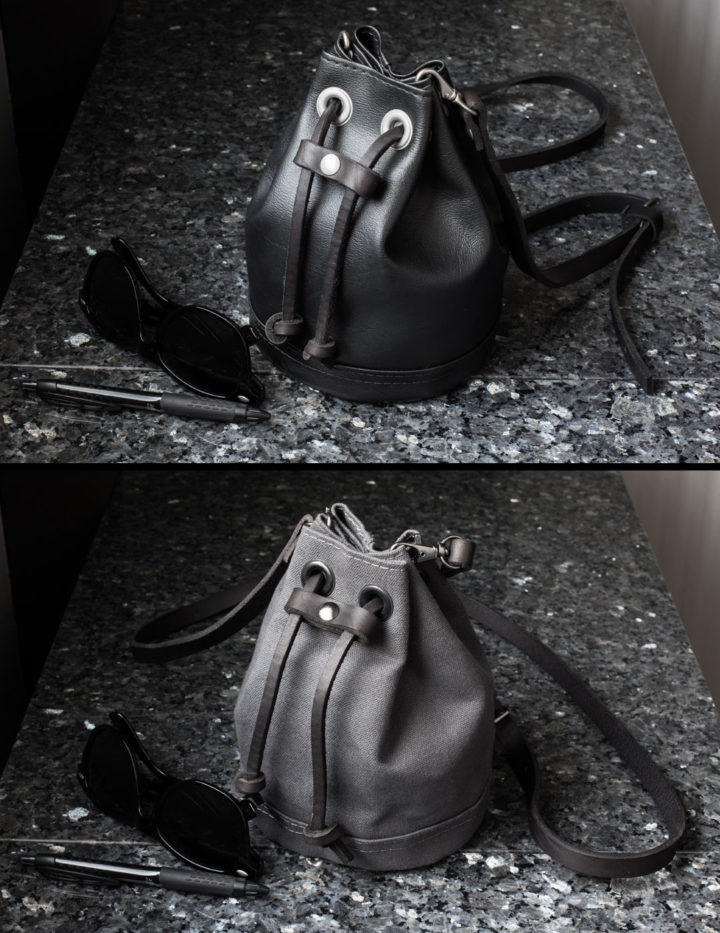 Black Vinyl & Dark Gray Bucket Bag