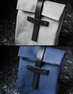 Gray and Navy Blue Lunch Bag - Gun Metal Rivets