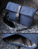 Navy Blue Crossbody Bag - Gun Metal Buckles - Silver Lining